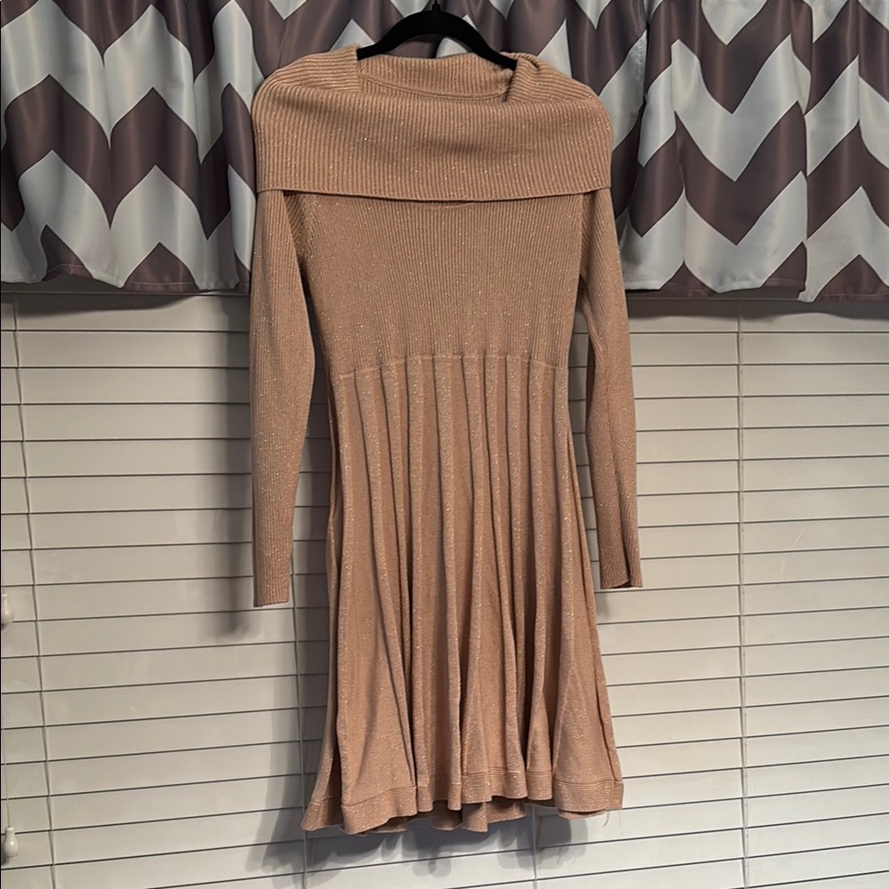 Elegant Tan Off-Shoulder Dress